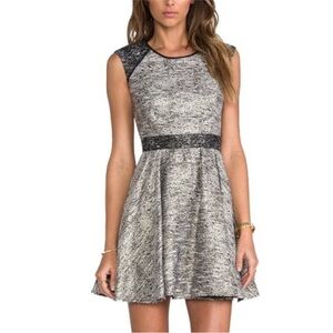 Rachel Zoe Marley Metallic Tweed Dress, Black, White Gold Mini, size 4